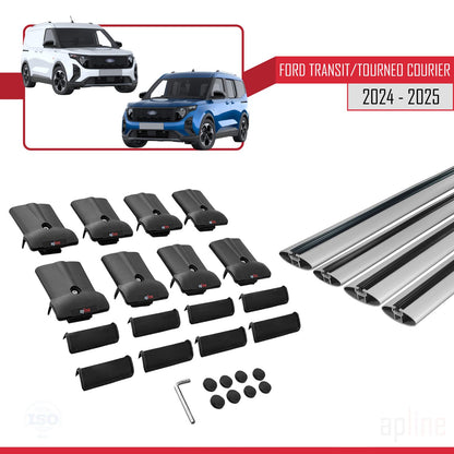 Compatible with Ford Transit/Tourneo Courier 2024-2025 FLY Model Car Roof Rack Cross Bar Grey Aluminium 4 Bars