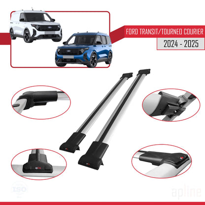 Compatible with Ford Transit/Tourneo Courier 2024-2025 FLY Model Car Roof Rack Cross Bar Grey Aluminium 2 Bars