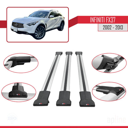 Compatible with Infiniti FX37 2002-2013 FLY Model Car Roof Rack Cross Bar Grey Aluminium 3 Bars