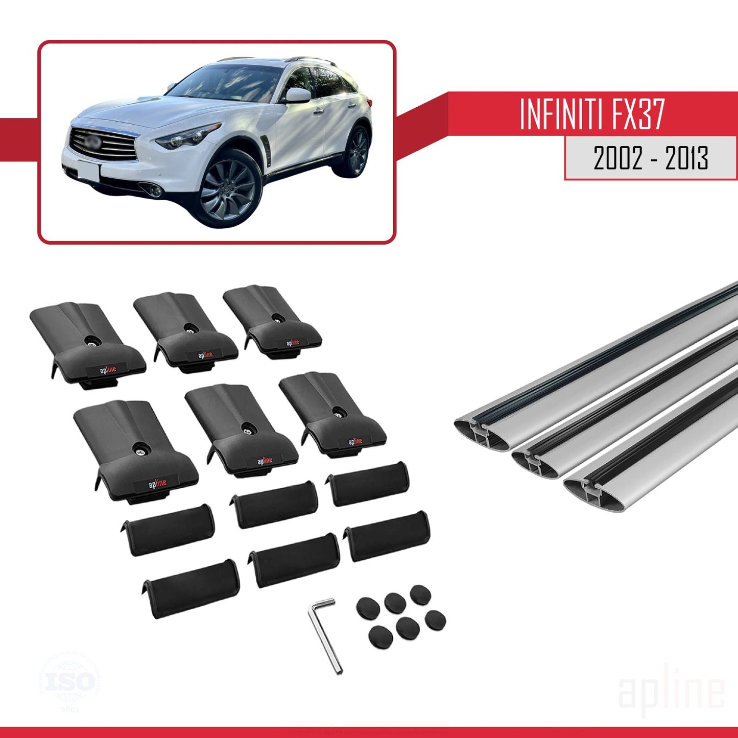 Compatible with Infiniti FX37 2002-2013 FLY Model Car Roof Rack Cross Bar Grey Aluminium 3 Bars