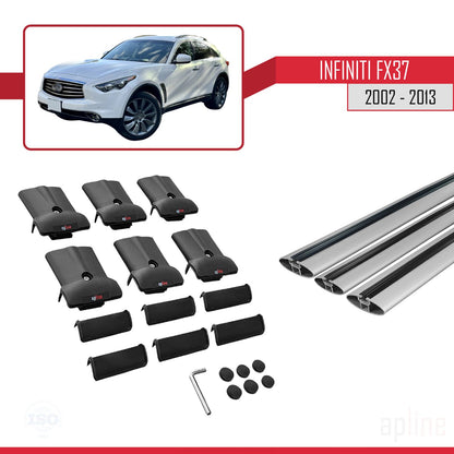 Compatible with Infiniti FX37 2002-2013 FLY Model Car Roof Rack Cross Bar Grey Aluminium 3 Bars