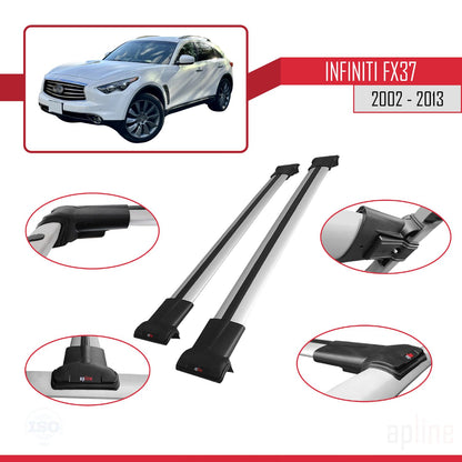 Compatible with Infiniti FX37 2002-2013 FLY Model Car Roof Rack Cross Bar Grey Aluminium 2 Bars