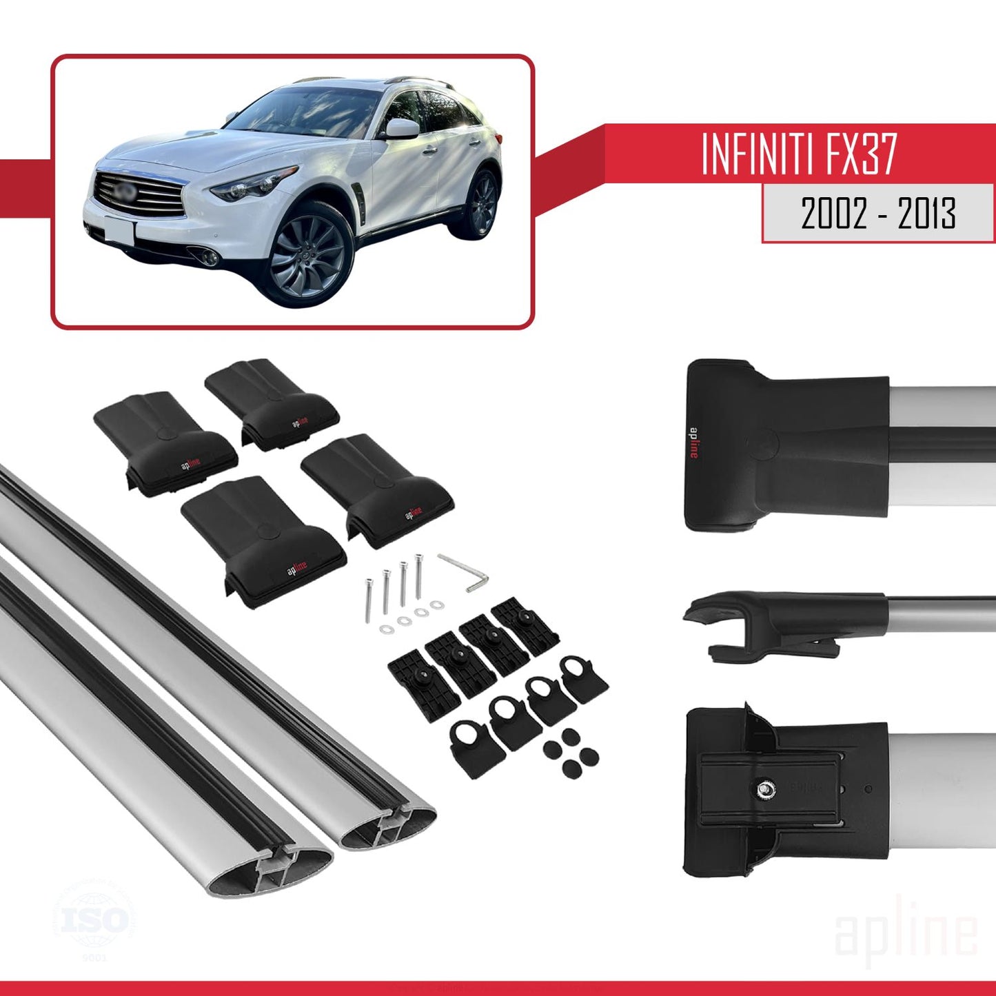 Compatible with Infiniti FX37 2002-2013 FLY Model Car Roof Rack Cross Bar Grey Aluminium 2 Bars