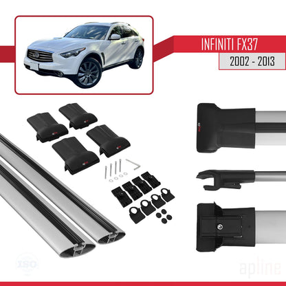 Compatible with Infiniti FX37 2002-2013 FLY Model Car Roof Rack Cross Bar Grey Aluminium 2 Bars