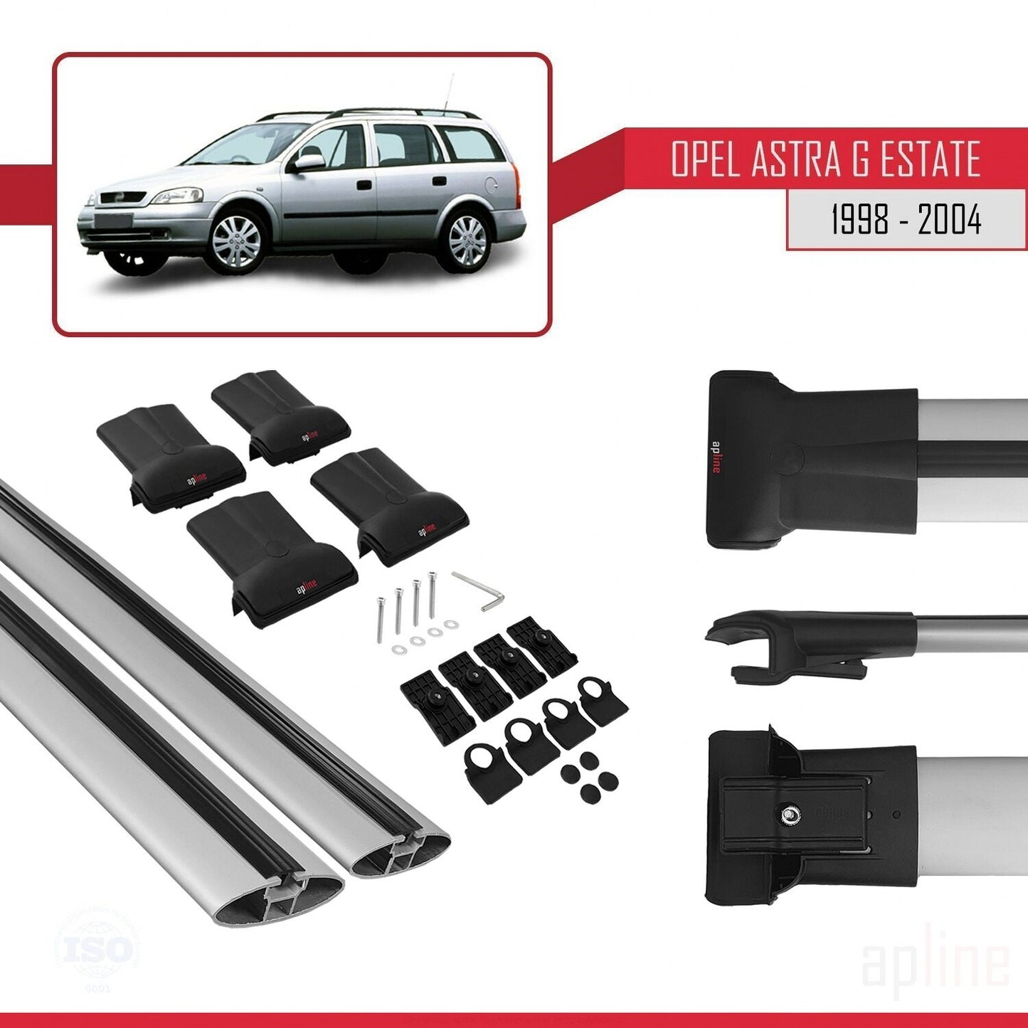 Compatible with Opel Astra G (T98) SW 1998-2004 FLY Model Car Roof Rack Cross Bar Grey Aluminium 2 Bars
