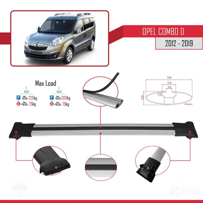 Compatible with Opel Combo D 2012-2018 FLY Model Car Roof Rack Cross Bar Grey Aluminium 3 Bars