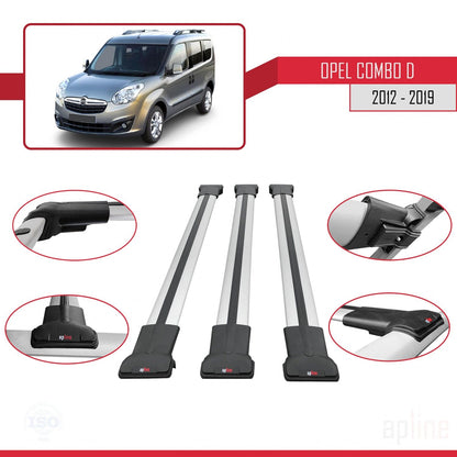 Compatible with Opel Combo D 2012-2018 FLY Model Car Roof Rack Cross Bar Grey Aluminium 3 Bars