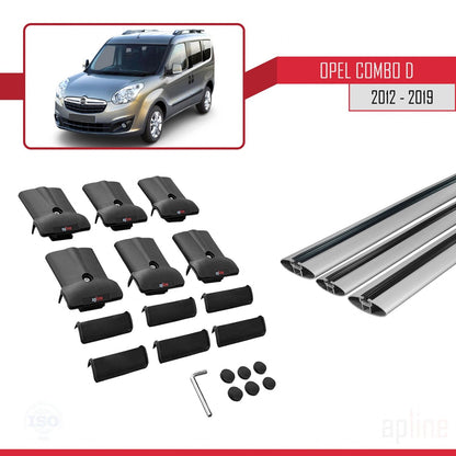 Compatible with Opel Combo D 2012-2018 FLY Model Car Roof Rack Cross Bar Grey Aluminium 3 Bars