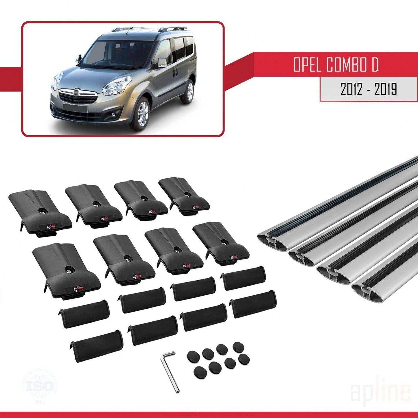 Compatible with Opel Combo D 2012-2018 FLY Model Car Roof Rack Cross Bar Grey Aluminium 4 Bars