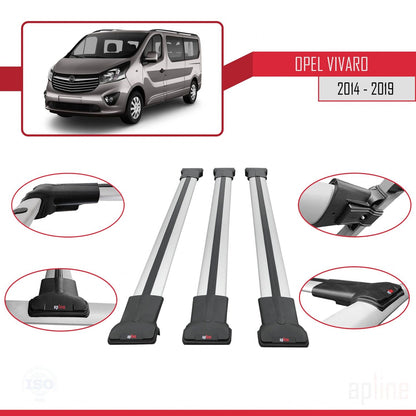 Compatible with Opel Vivaro B 2014-2019 FLY Model Car Roof Rack Cross Bar Grey Aluminium 3 Bars