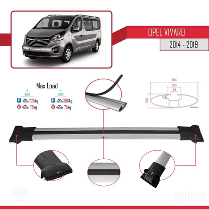Compatible with Opel Vivaro B 2014-2019 FLY Model Car Roof Rack Cross Bar Grey Aluminium 4 Bars