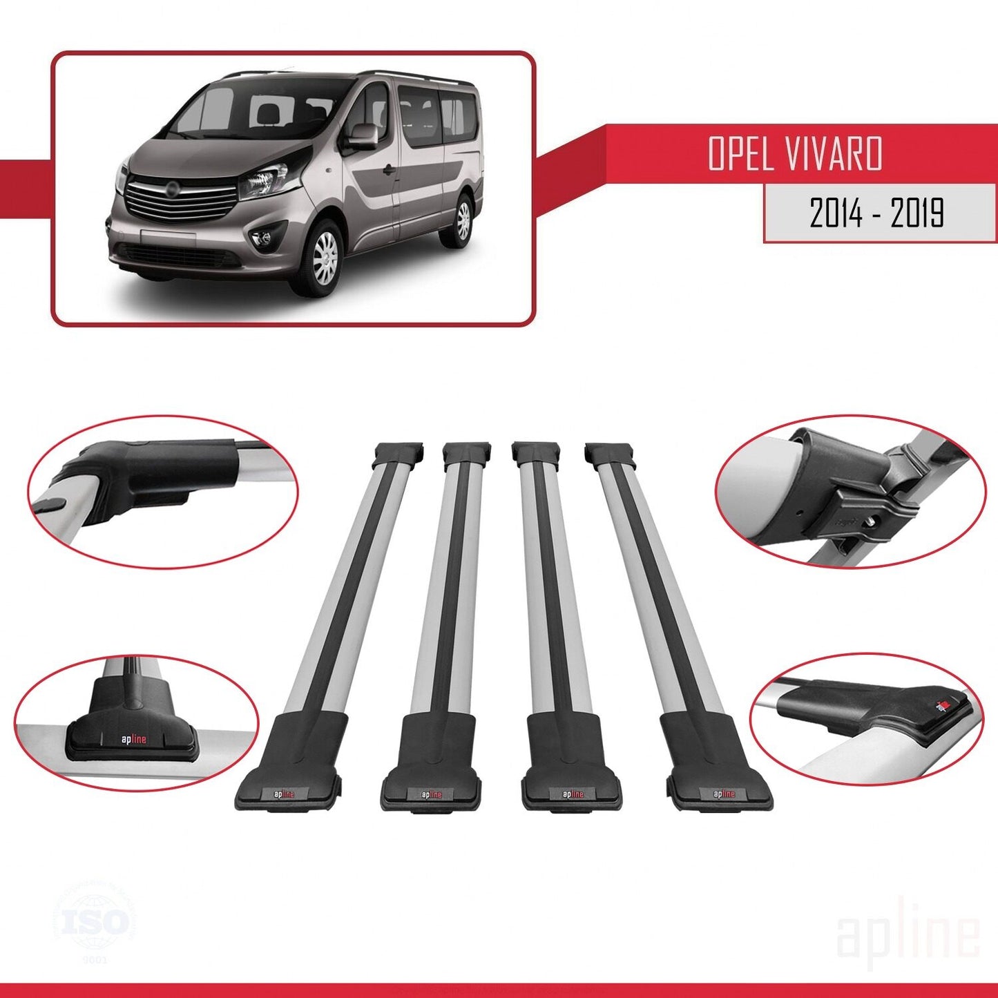 Compatible with Opel Vivaro B 2014-2019 FLY Model Car Roof Rack Cross Bar Grey Aluminium 4 Bars