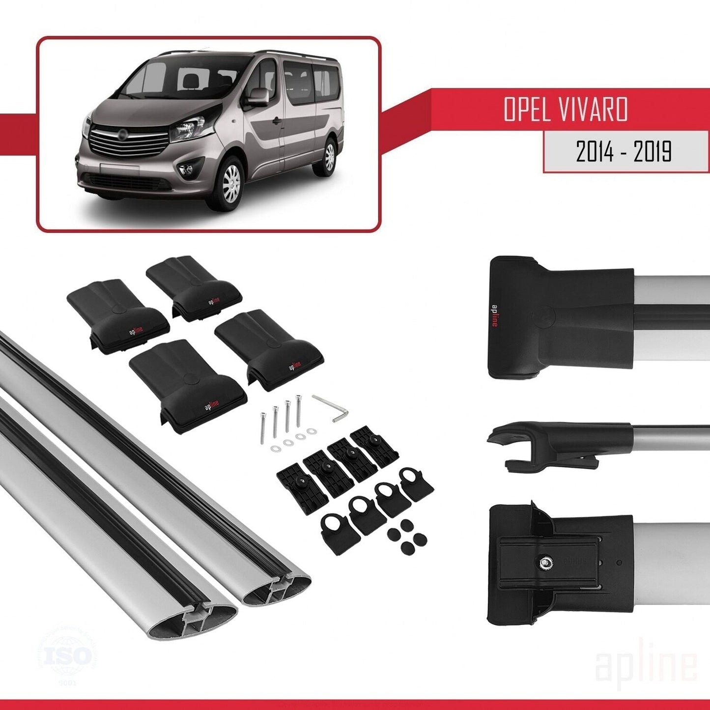 Compatible with Opel Vivaro B 2014-2019 FLY Model Car Roof Rack Cross Bar Grey Aluminium 2 Bars