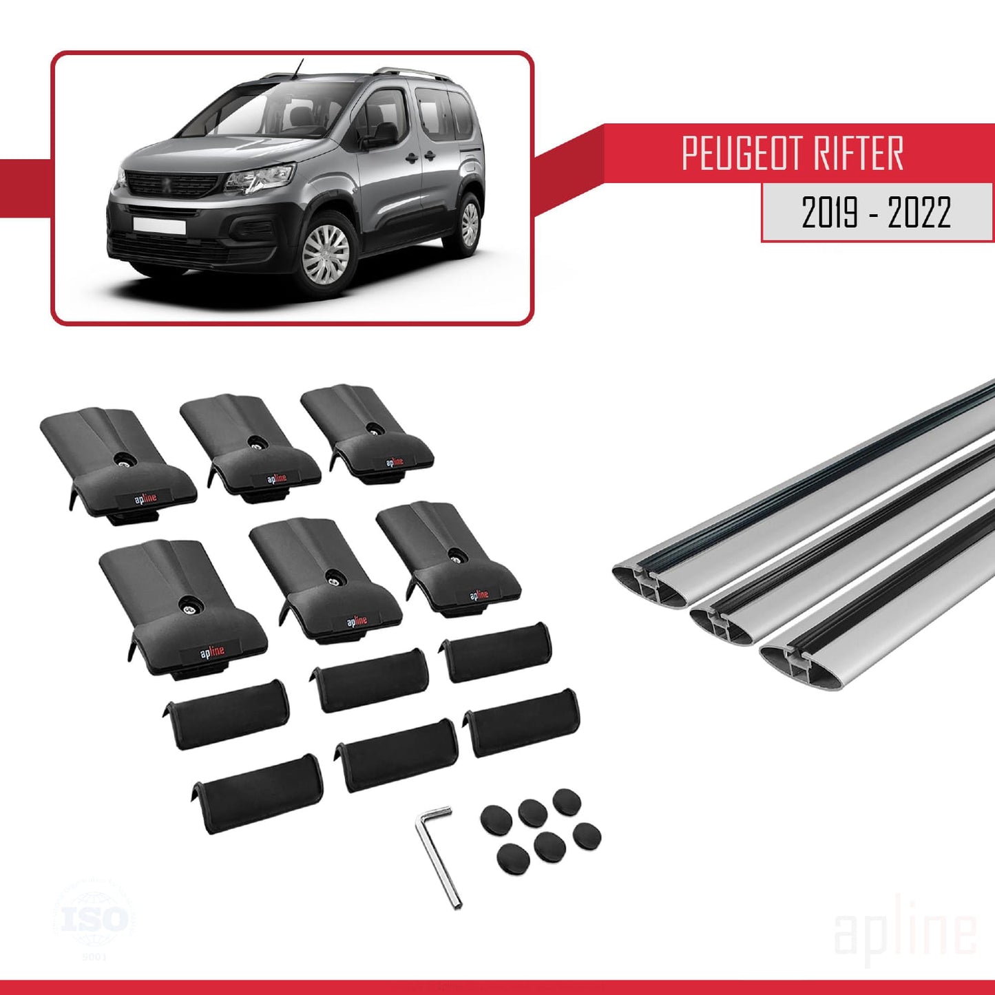 Compatible with Peugeot Rifter 2019-2022 FLY Model Car Roof Rack Cross Bar Grey Aluminium 3 Bars