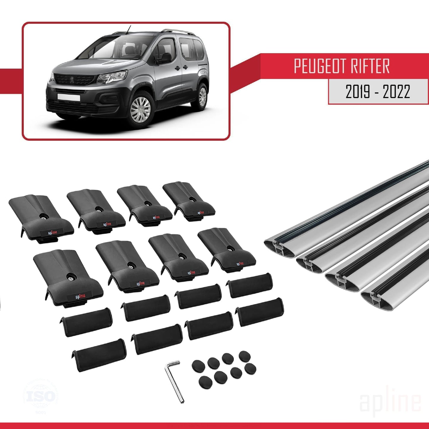 Compatible with Peugeot Rifter 2019-2022 FLY Model Car Roof Rack Cross Bar Grey Aluminium 4 Bars