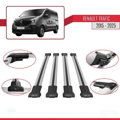 Compatible with Renault Trafic 3 (X82) 2015-2025 FLY Model Car Roof Rack Cross Bar Grey Aluminium 4 Bars