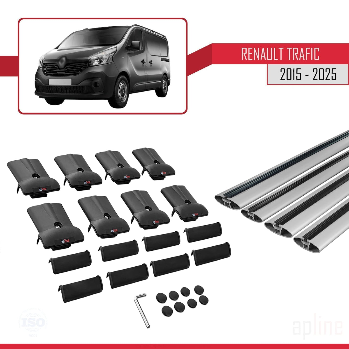 Compatible with Renault Trafic 3 (X82) 2015-2025 FLY Model Car Roof Rack Cross Bar Grey Aluminium 4 Bars