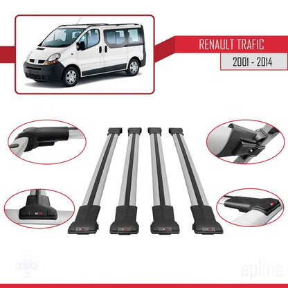 Compatible with Renault Trafic 2 (X83) 2001-2014 FLY Model Car Roof Rack Cross Bar Grey Aluminium 4 Bars