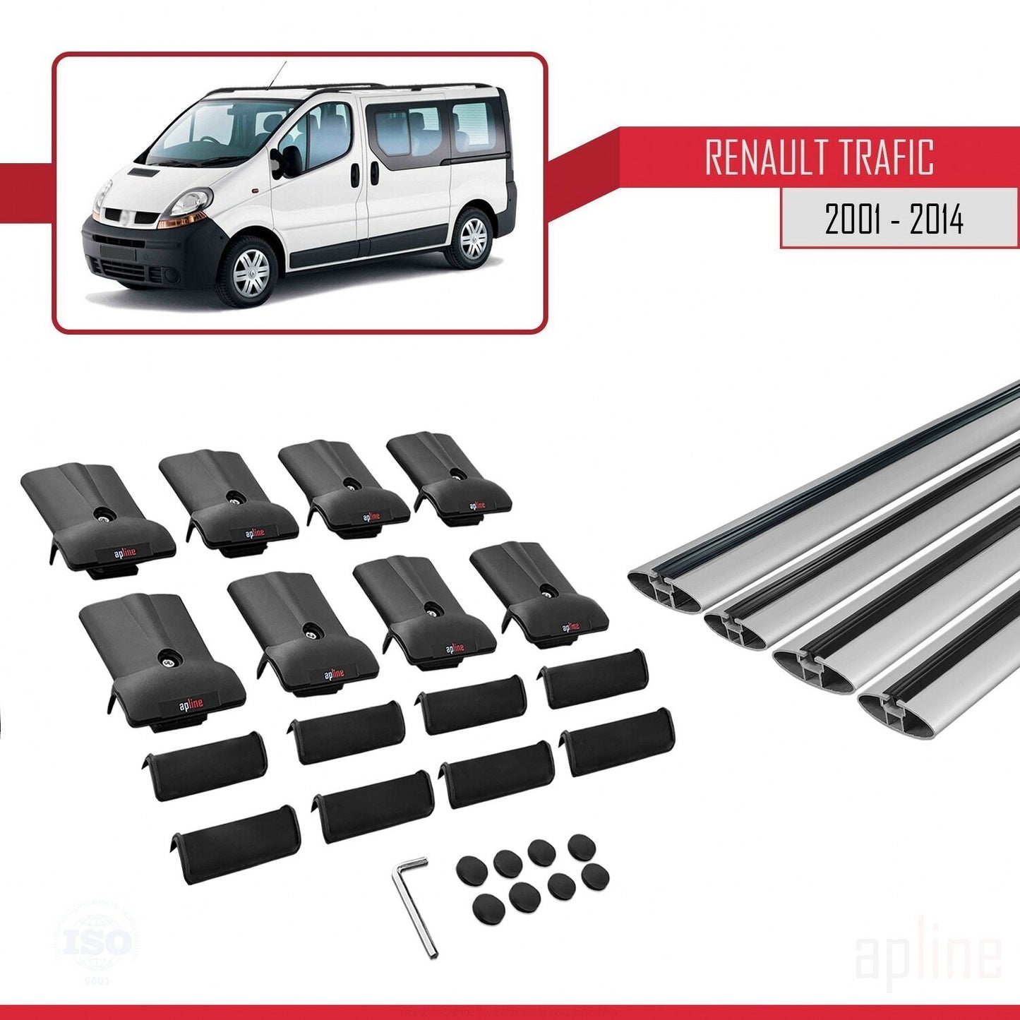 Compatible with Renault Trafic 2 (X83) 2001-2014 FLY Model Car Roof Rack Cross Bar Grey Aluminium 4 Bars