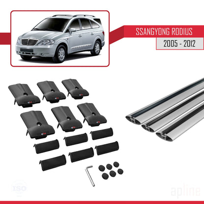 Compatible with Ssangyong Rodius 2005-2012 FLY Model Car Roof Rack Cross Bar Grey Aluminium 3 Bars