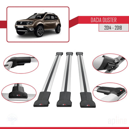 Compatible with Dacia Duster (HS) Post-Facelift 2014-2017 FLY Model Car Roof Rack Cross Bar Grey Aluminium 3 Bars