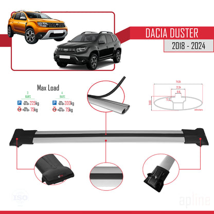 Compatible with Dacia Duster 2 (HM) 2018-2024 FLY Model Car Roof Rack Cross Bar Grey Aluminium 3 Bars