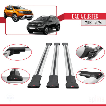 Compatible with Dacia Duster 2 (HM) 2018-2024 FLY Model Car Roof Rack Cross Bar Grey Aluminium 3 Bars