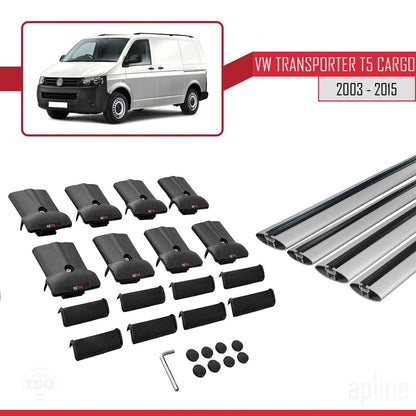 Compatible with Volkswagen T5 Transporter 2003-2015 FLY Model Car Roof Rack Cross Bar Grey Aluminium 4 Bars
