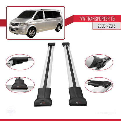 Compatible with Volkswagen Transporter (T5) 2003-2015 FLY Model Roof Rack Gray 2 Aluminium Bars