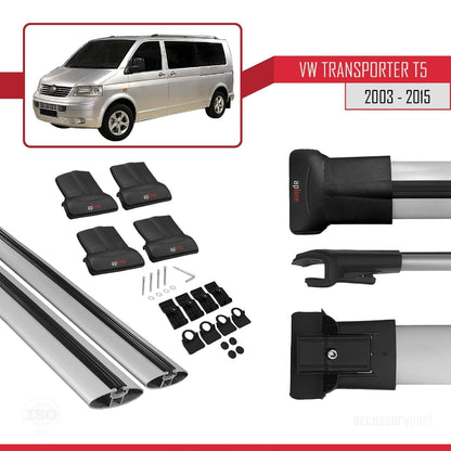 Compatible with Volkswagen Transporter (T5) 2003-2015 FLY Model Roof Rack Gray 2 Aluminium Bars
