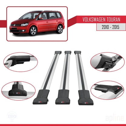 Compatible with Volkswagen Touran (1T) Post-Facelift 2010-2015 FLY Model Car Roof Rack Cross Bar Grey Aluminium 3 Bars