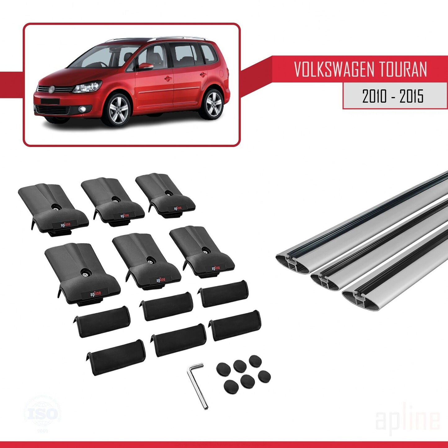 Compatible with Volkswagen Touran (1T) Post-Facelift 2010-2015 FLY Model Car Roof Rack Cross Bar Grey Aluminium 3 Bars