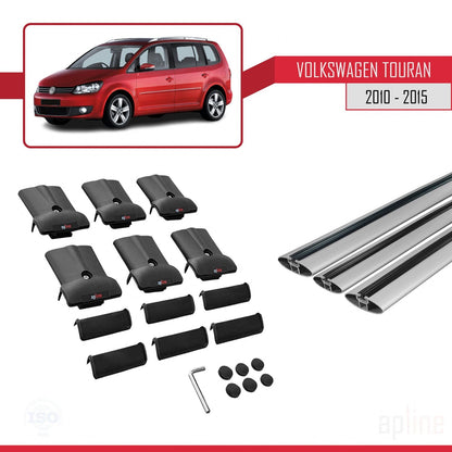 Compatible with Volkswagen Touran (1T) Post-Facelift 2010-2015 FLY Model Car Roof Rack Cross Bar Grey Aluminium 3 Bars
