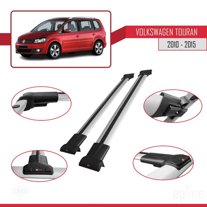 Compatible with Volkswagen Touran (1T) Post-Facelift 2010-2015 FLY Model Car Roof Rack Cross Bar Grey Aluminium 2 Bars