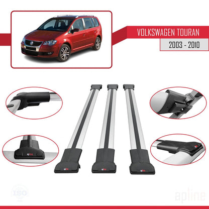 Compatible with Volkswagen Touran (1T) Pre-Facelift 2003-2010 FLY Model Car Roof Rack Cross Bar Grey Aluminium 3 Bars
