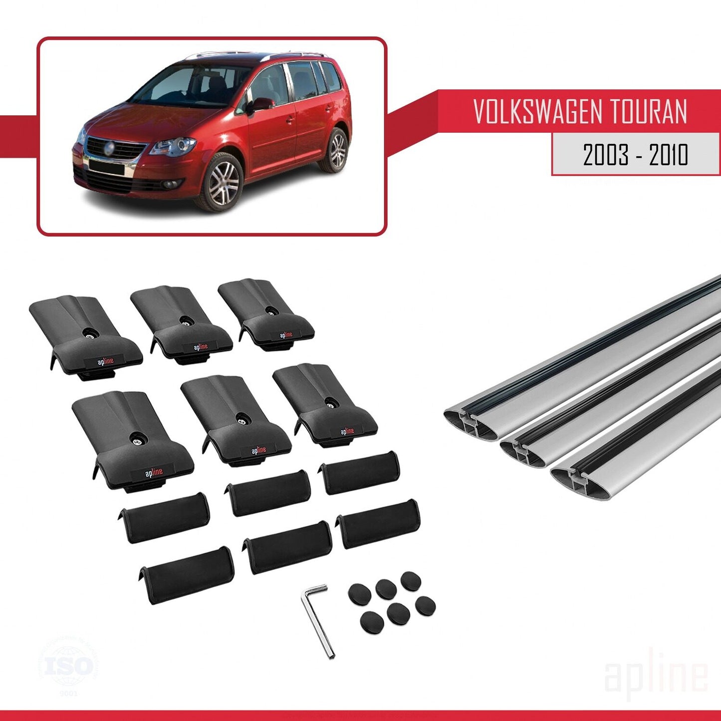 Compatible with Volkswagen Touran (1T) Pre-Facelift 2003-2010 FLY Model Car Roof Rack Cross Bar Grey Aluminium 3 Bars