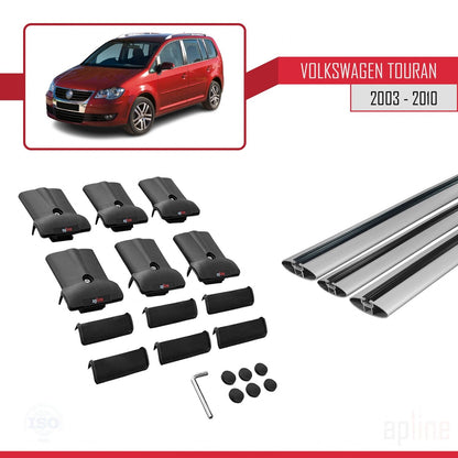 Compatible with Volkswagen Touran (1T) Pre-Facelift 2003-2010 FLY Model Car Roof Rack Cross Bar Grey Aluminium 3 Bars
