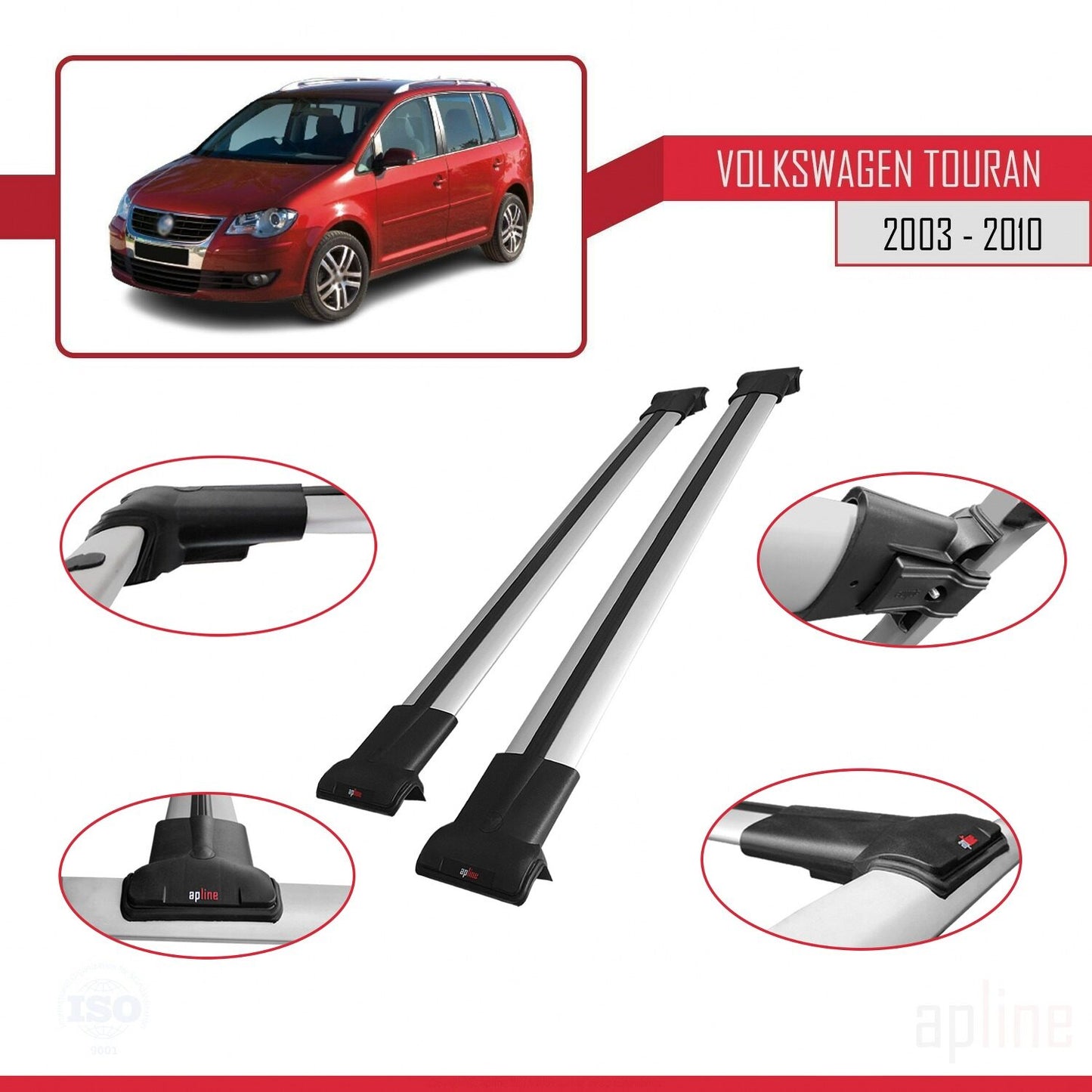 Compatible with Volkswagen Touran (1T) Pre-Facelift 2003-2010 FLY Model Car Roof Rack Cross Bar Grey Aluminium 2 Bars