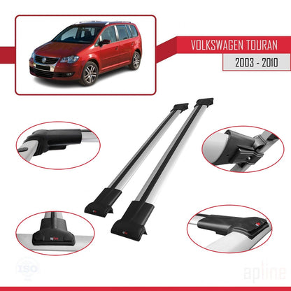 Compatible with Volkswagen Touran (1T) Pre-Facelift 2003-2010 FLY Model Car Roof Rack Cross Bar Grey Aluminium 2 Bars