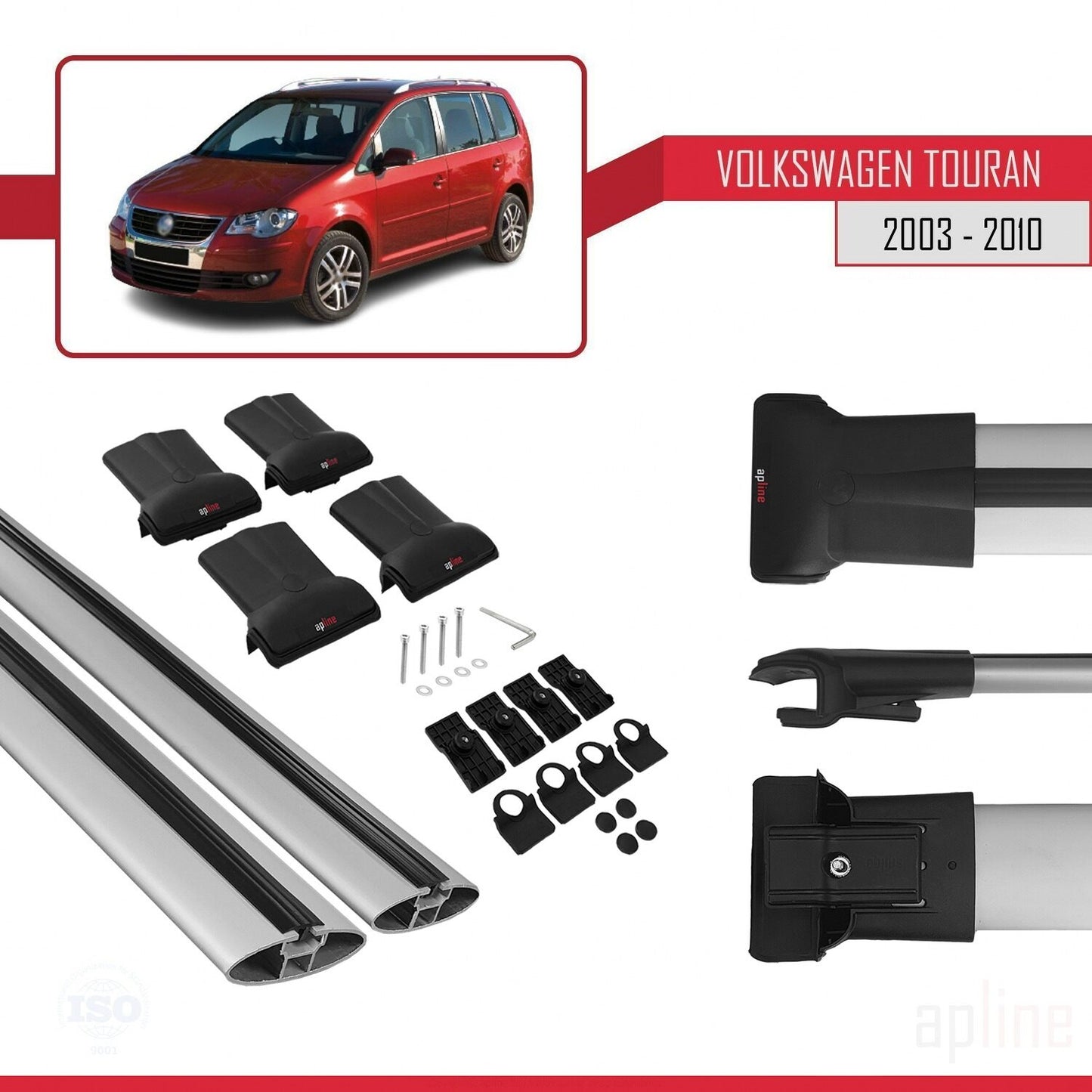 Compatible with Volkswagen Touran (1T) Pre-Facelift 2003-2010 FLY Model Car Roof Rack Cross Bar Grey Aluminium 2 Bars