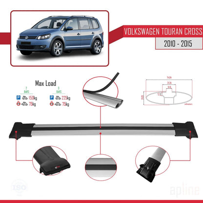 Compatible with Volkswagen Touran Cross Post-Facelift 2010-2015 FLY Model Car Roof Rack Cross Bar Grey Aluminium 2 Bars