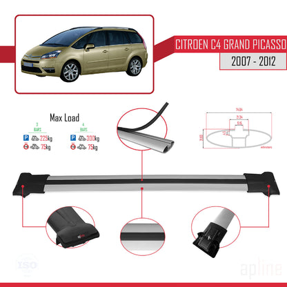 Compatible with Citroen Grand C4 Picasso 2007-2012 FLY Model Car Roof Rack Cross Bar Grey Aluminium 3 Bars