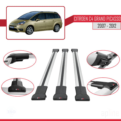 Compatible with Citroen Grand C4 Picasso 2007-2012 FLY Model Car Roof Rack Cross Bar Grey Aluminium 3 Bars
