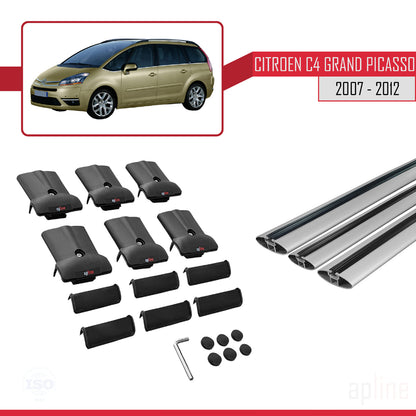 Compatible with Citroen Grand C4 Picasso 2007-2012 FLY Model Car Roof Rack Cross Bar Grey Aluminium 3 Bars