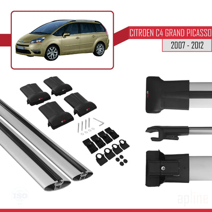 Compatible with Citroen Grand C4 Picasso 2007-2012 FLY Model Car Roof Rack Cross Bar Grey Aluminium 2 Bars