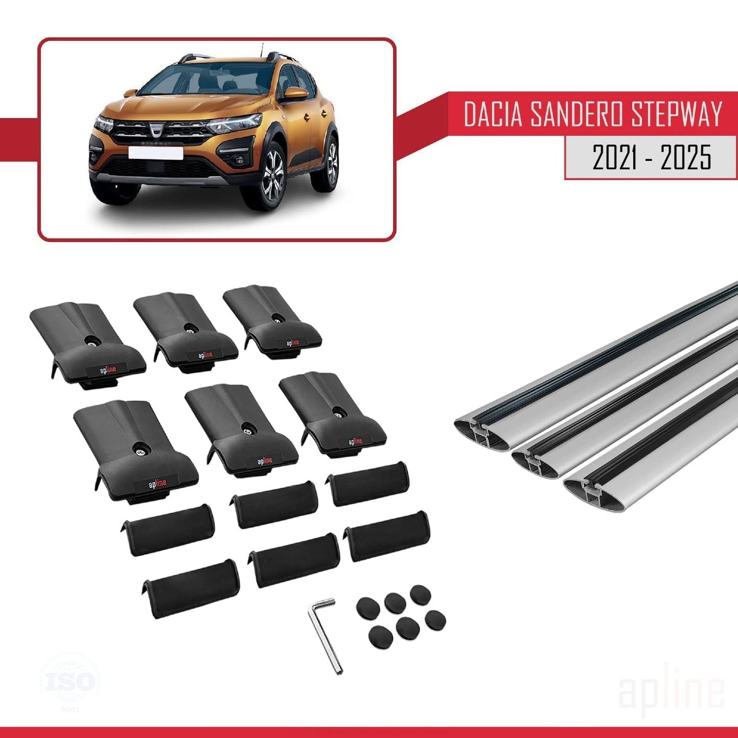 Compatible with Dacia Sandero Stepway 3 2021-2025 FLY Model Car Roof Rack Cross Bar Grey Aluminium 3 Bars