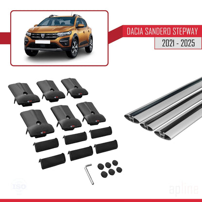 Compatible with Dacia Sandero Stepway 3 2021-2025 FLY Model Car Roof Rack Cross Bar Grey Aluminium 3 Bars