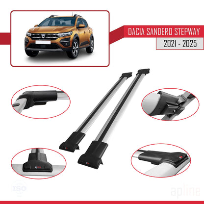 Compatible with Dacia Sandero Stepway 3 2021-2025 FLY Model Car Roof Rack Cross Bar Grey Aluminium 2 Bars