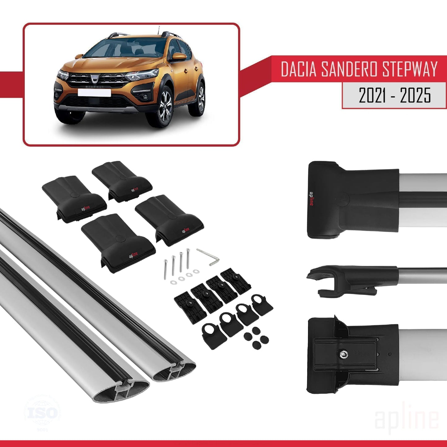 Compatible with Dacia Sandero Stepway 3 2021-2025 FLY Model Car Roof Rack Cross Bar Grey Aluminium 2 Bars