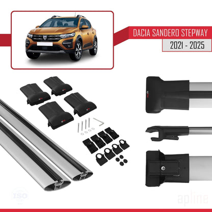 Compatible with Dacia Sandero Stepway 3 2021-2025 FLY Model Car Roof Rack Cross Bar Grey Aluminium 2 Bars